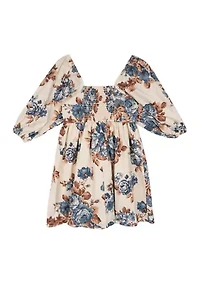 Girls 7-16 Printed Puff Sleeve Babydoll Dress