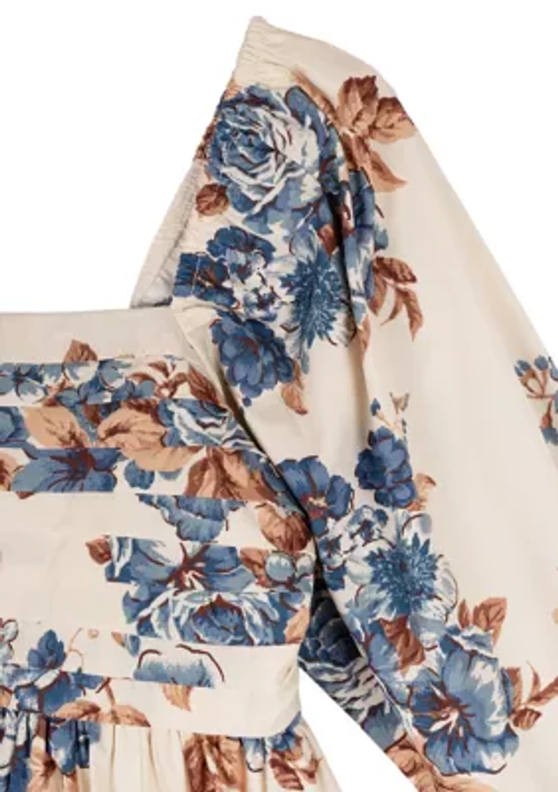 Girls 7-16 Printed Puff Sleeve Babydoll Dress