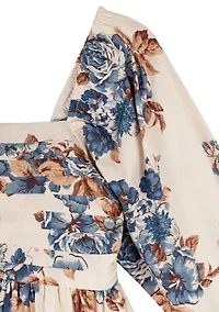 Girls 7-16 Printed Puff Sleeve Babydoll Dress