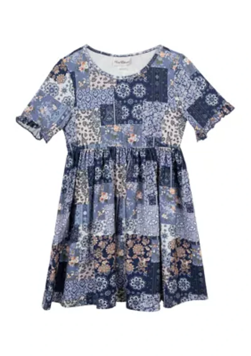 Girls 7-16 Cardigan and Patchwork Dress Set