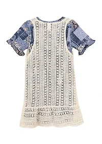 Girls 7-16 Cardigan and Patchwork Dress Set