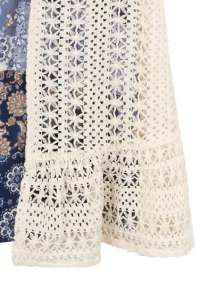 Girls 7-16 Cardigan and Patchwork Dress Set