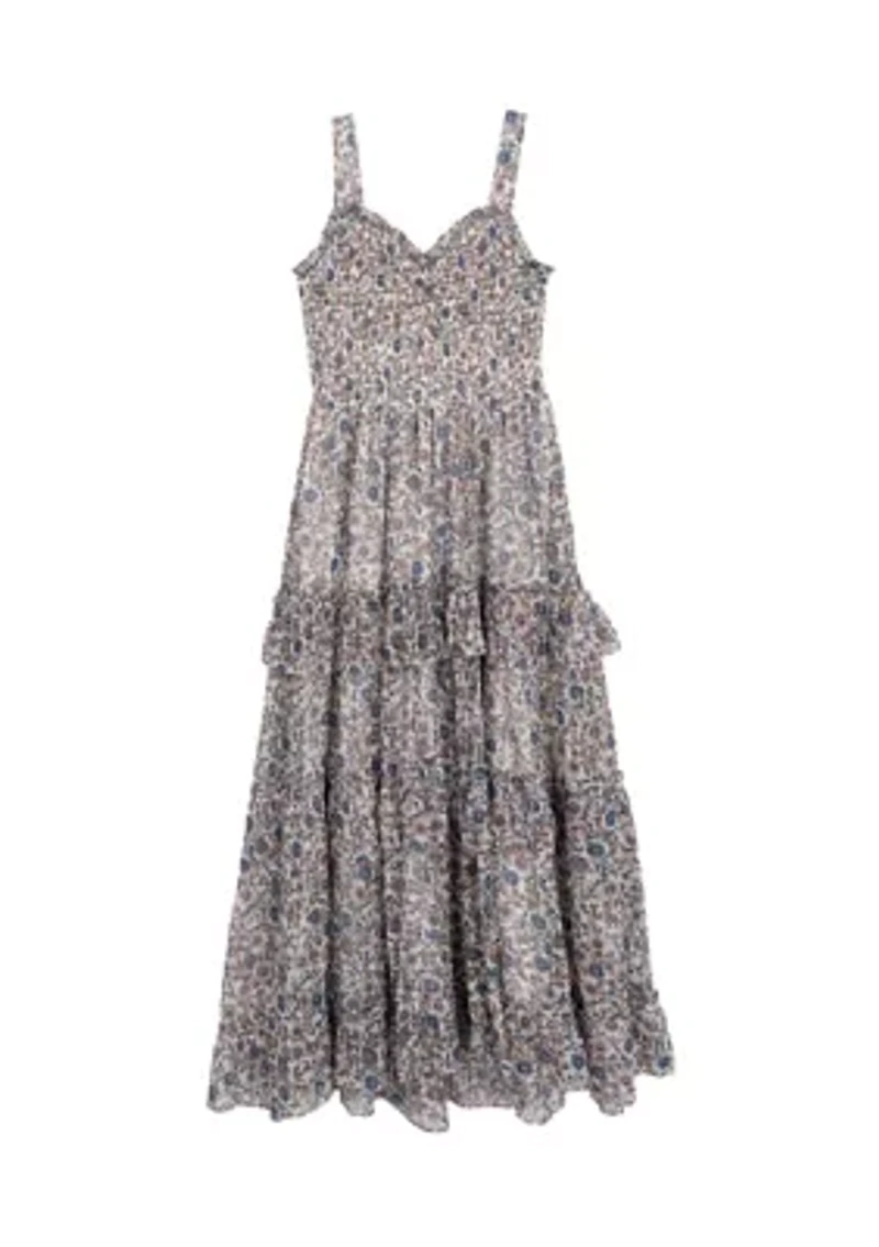 Girls 7-16 Printed Maxi Dress and Denim Vest Set