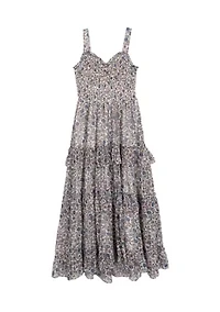 Girls 7-16 Printed Maxi Dress and Denim Vest Set