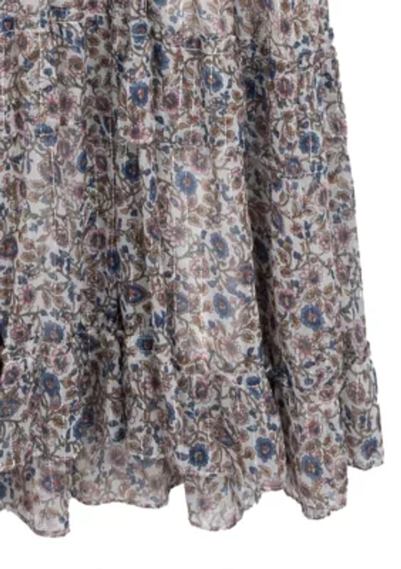 Girls 7-16 Printed Maxi Dress and Denim Vest Set