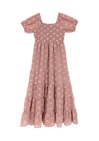 Girls 7-16 Short Puff Sleeve Printed Tiered Maxi Dress