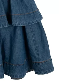 Girls 7-16 Short Sleeve Tiered Denim Jumper Dress