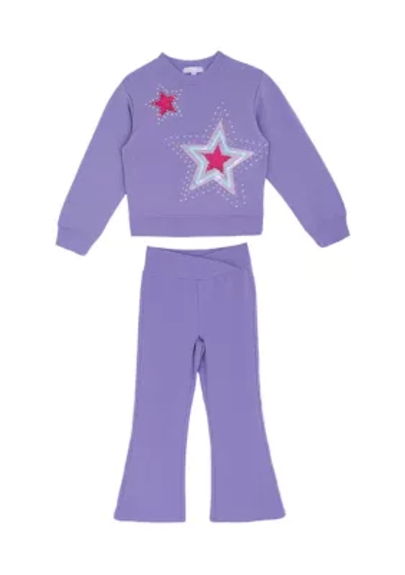Girls 7-16 Sequin Star Top and Flare Pants Set