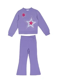 Girls 7-16 Sequin Star Top and Flare Pants Set