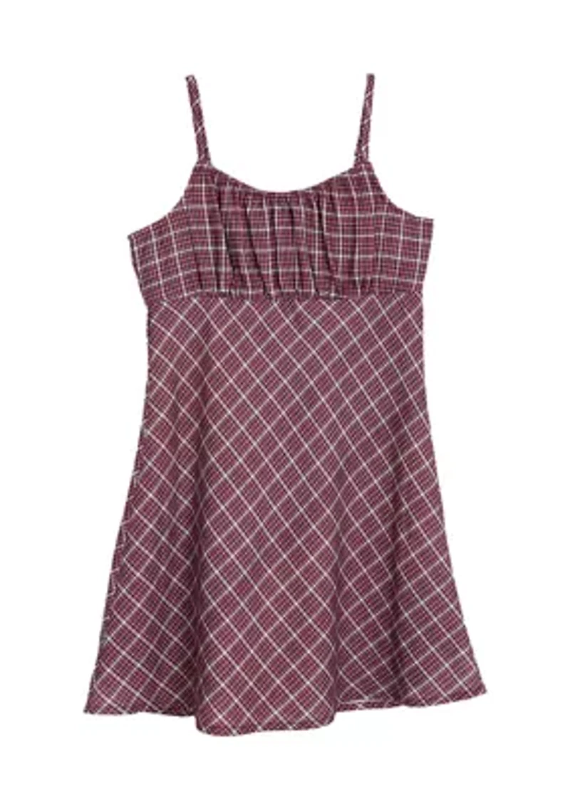 Girls 7-16 Cardigan and Plaid Printed Dress Set