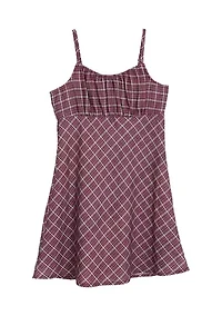 Girls 7-16 Cardigan and Plaid Printed Dress Set