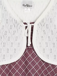 Girls 7-16 Cardigan and Plaid Printed Dress Set