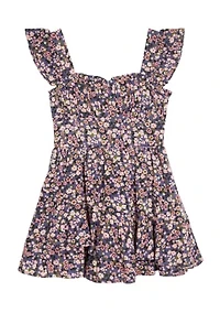 Girls 7-16 Printed Challis Wrap Dress with Denim Vest