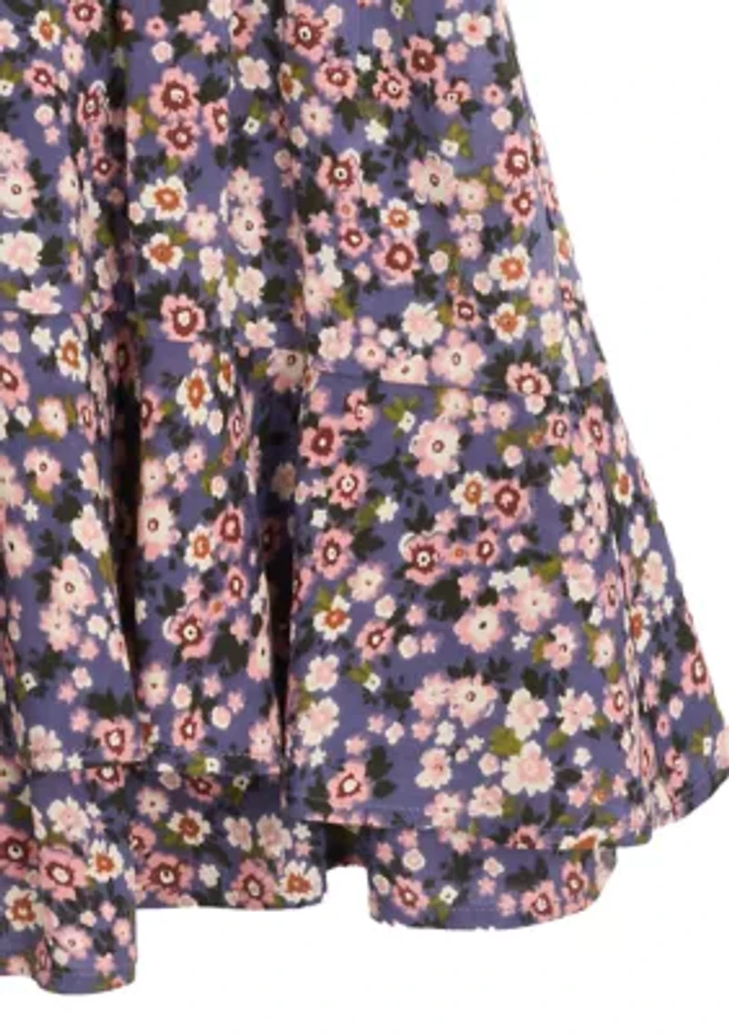 Girls 7-16 Printed Challis Wrap Dress with Denim Vest