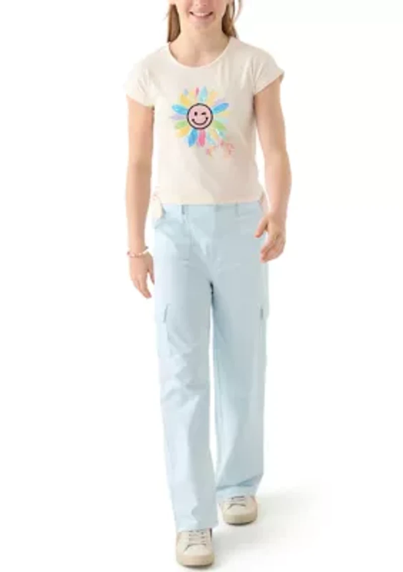Girls 7-16 Happy Sun Graphic T-Shirt and Cargo Pants Set