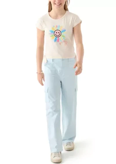Girls 7-16 Happy Sun Graphic T-Shirt and Cargo Pants Set