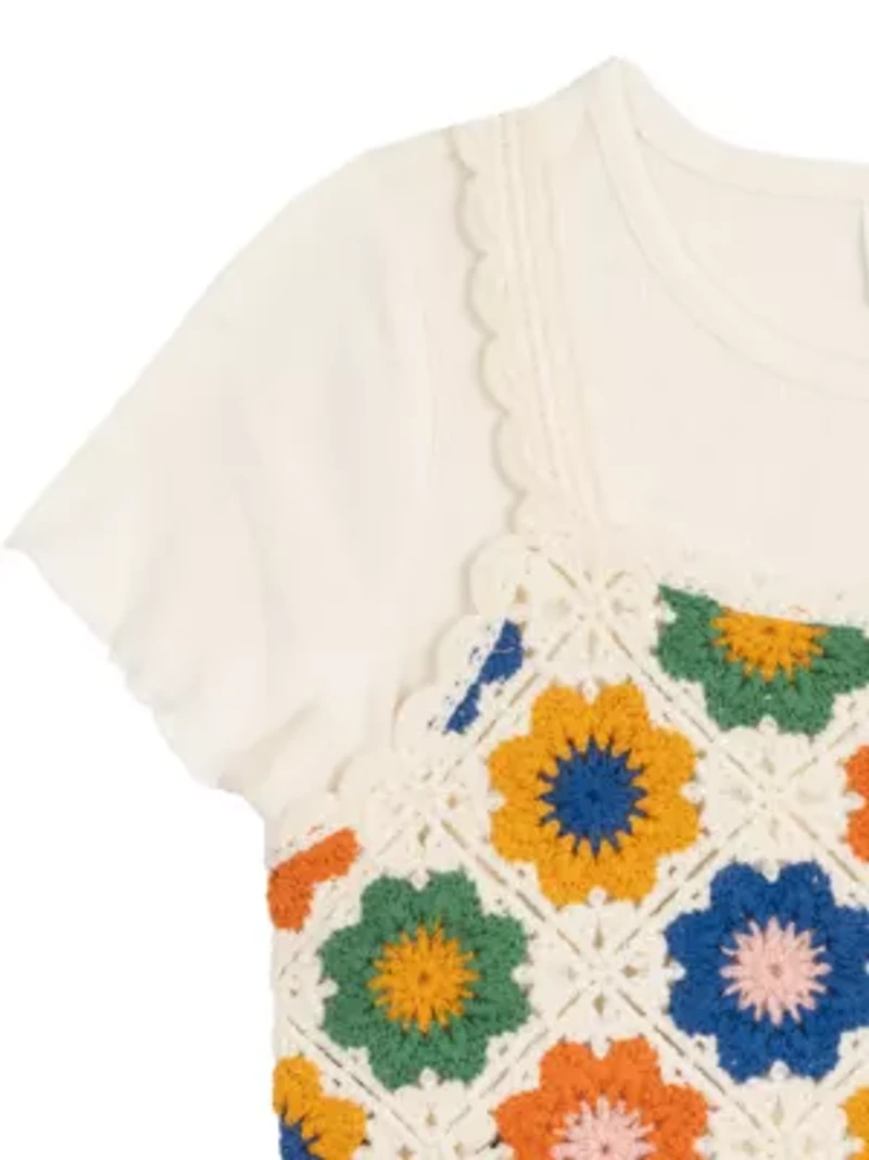Girls 7-16 Crochet Knit T-Shirt and Flared Pants Set