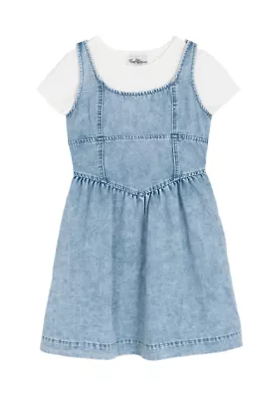 Girls 7-16 Denim Corset Jumper Dress