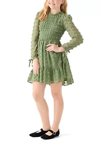 Girls 7-16 Smocked Clip Dot Dress