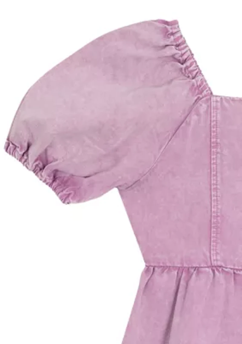 Girls 7-16 Denim Puff Sleeve Dress