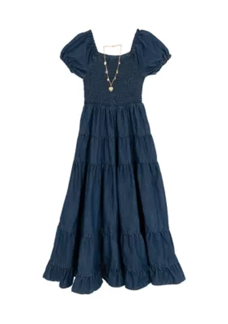 Girls 7-16 Denim Tiered Maxi Dress