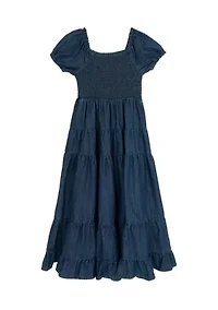 Girls 7-16 Denim Tiered Maxi Dress