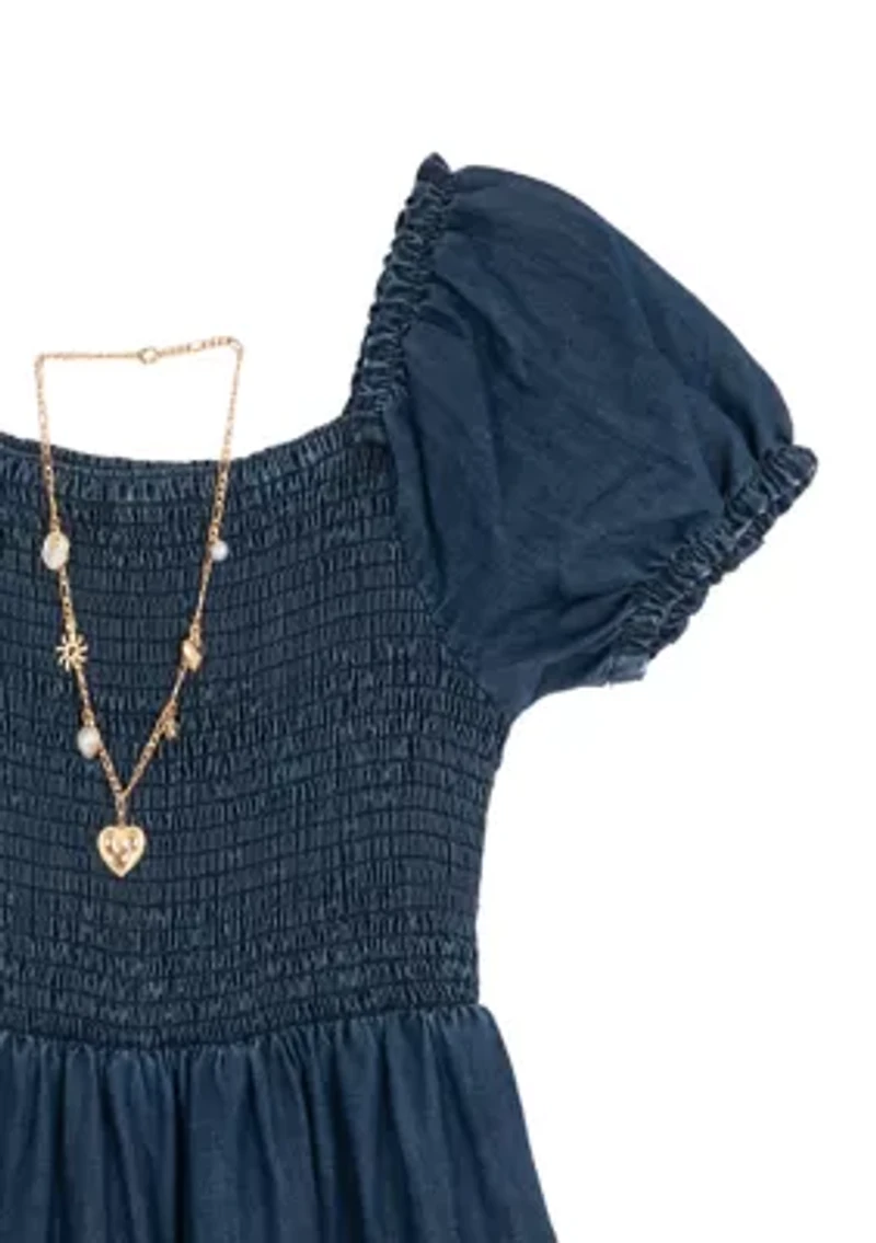 Girls 7-16 Denim Tiered Maxi Dress