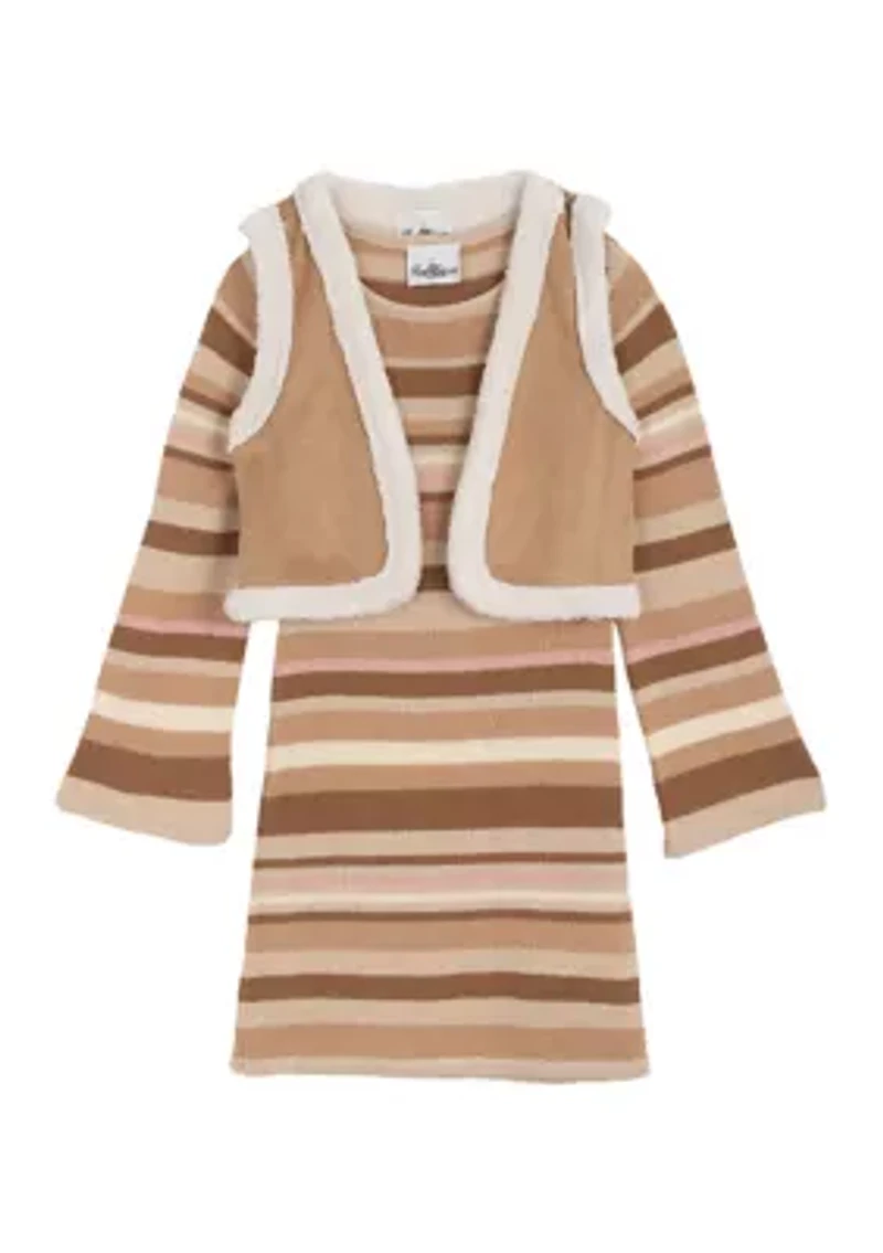 Girls 7-16 Striped Sweater Dress and Vest Set