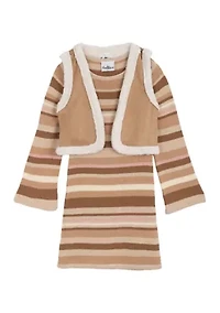 Girls 7-16 Striped Sweater Dress and Vest Set
