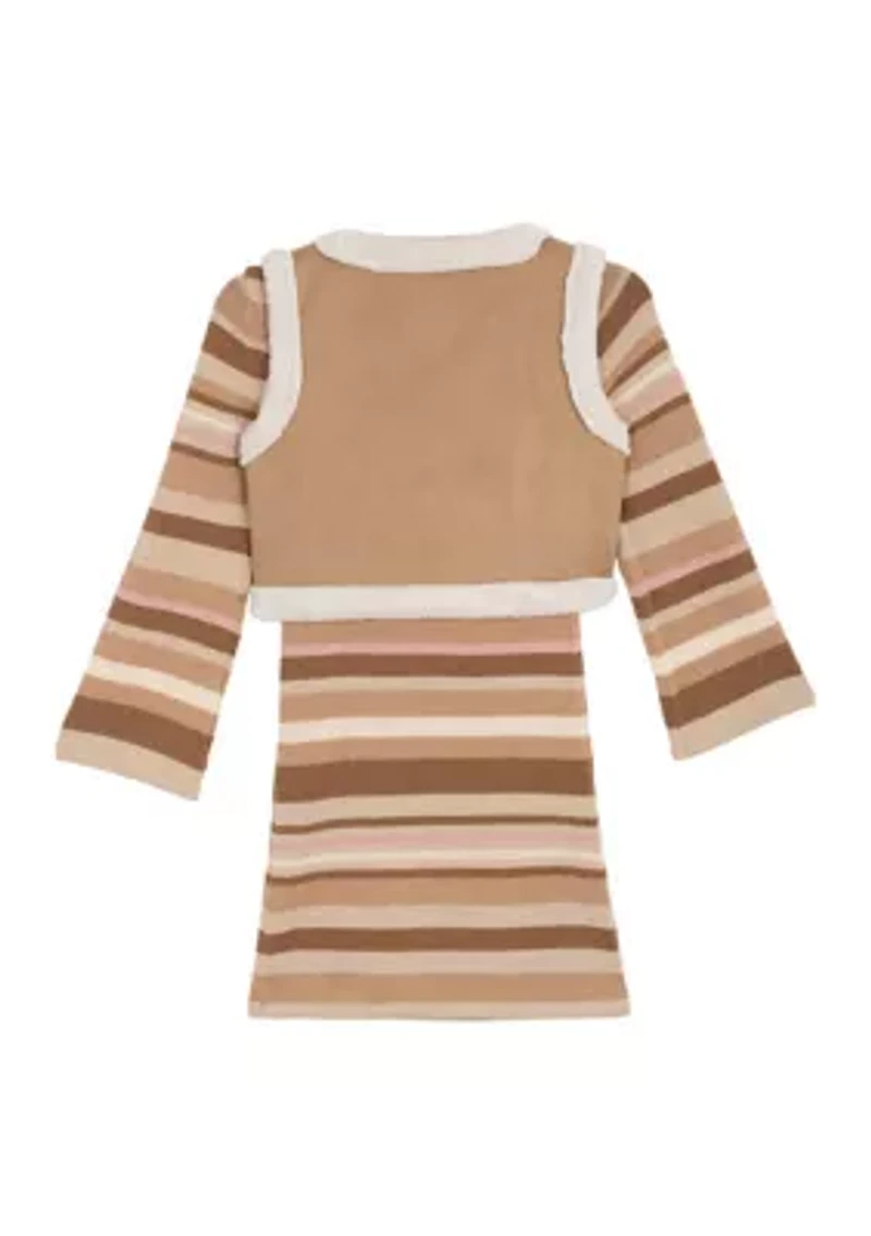 Girls 7-16 Striped Sweater Dress and Vest Set