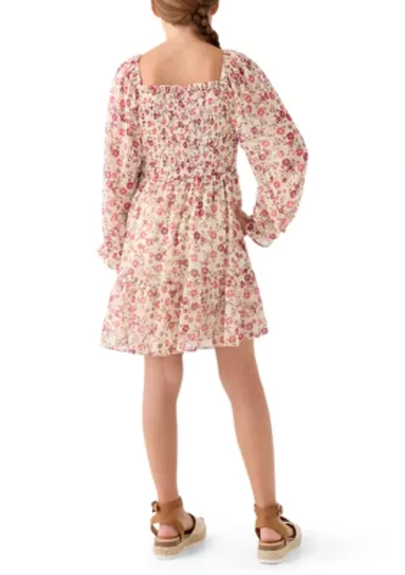Girls 7-16 Smocked Floral Chiffon Dress