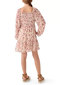 Girls 7-16 Smocked Floral Chiffon Dress