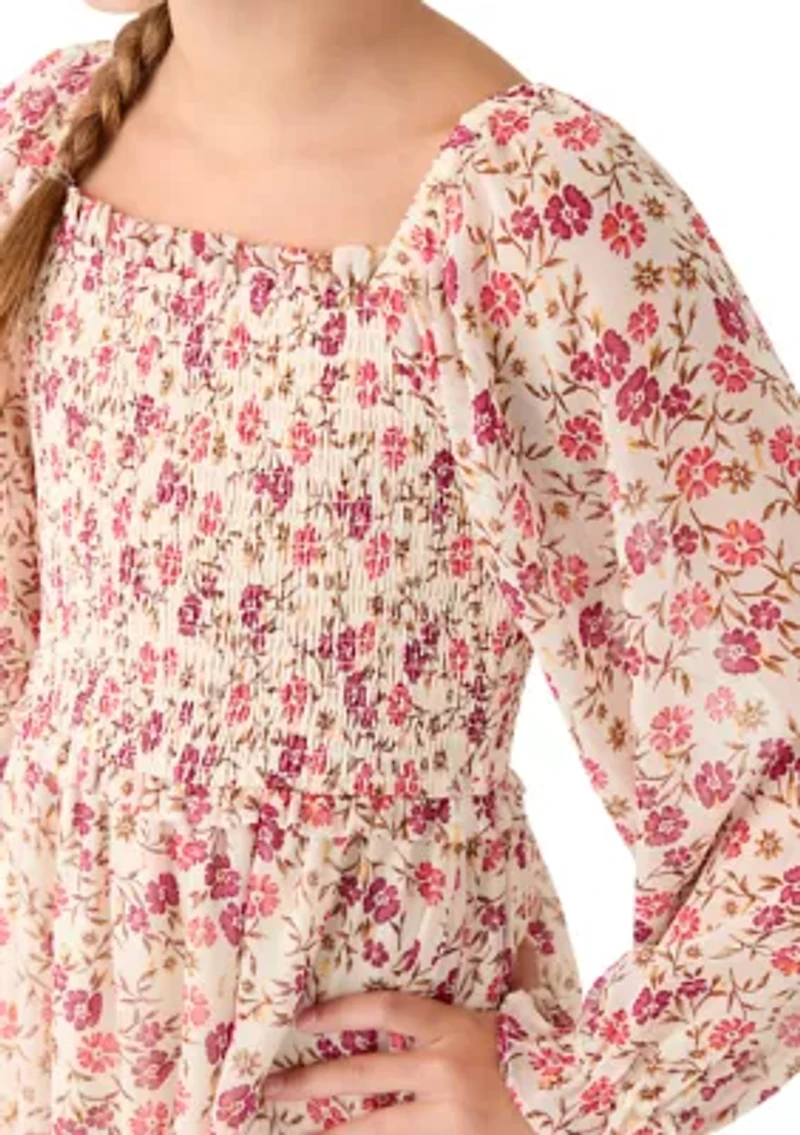 Girls 7-16 Smocked Floral Chiffon Dress