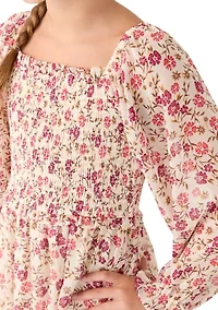 Girls 7-16 Smocked Floral Chiffon Dress