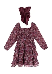 Girls 7-16 Floral Tiered Chiffon Dress with Bow