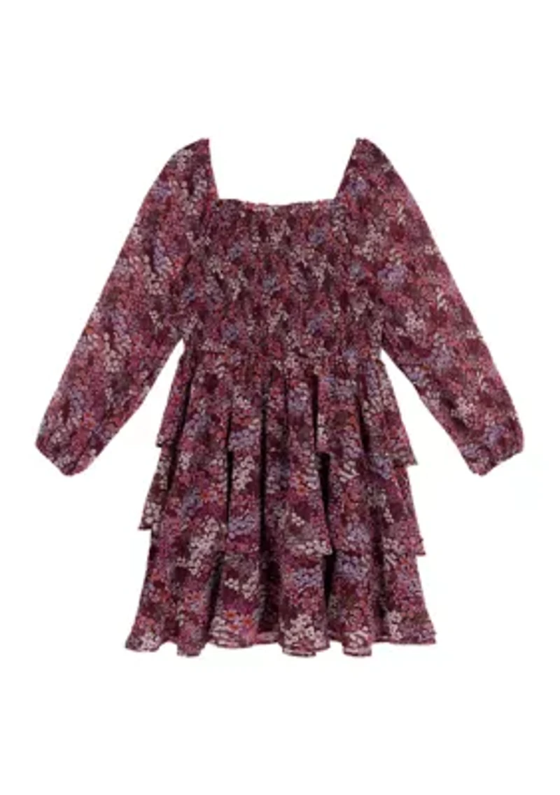 Girls 7-16 Floral Tiered Chiffon Dress with Bow