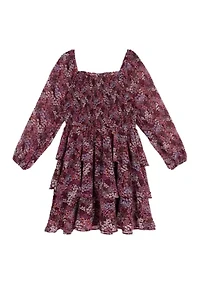 Girls 7-16 Floral Tiered Chiffon Dress with Bow