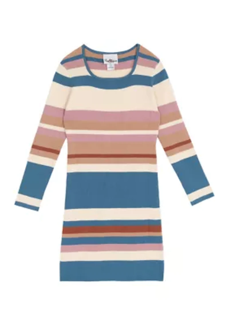 Girls 7-16 Long Sleeve Striped Sweater Dress and Vest Set
