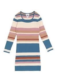 Girls 7-16 Long Sleeve Striped Sweater Dress and Vest Set