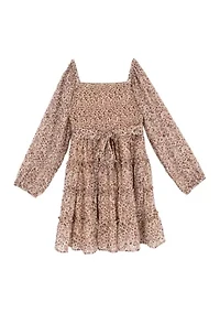 Girls 7-16 Floral Chiffon Dress with Denim Vest