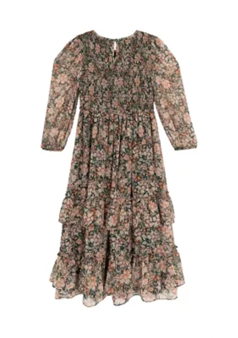 Girls 7-16 Printed Chiffon Dress and Bow Set