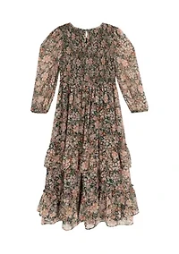 Girls 7-16 Printed Chiffon Dress and Bow Set