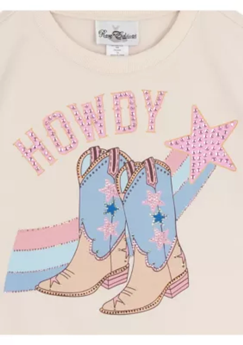 Girls 7-16 Howdy Graphic Ruffle Sweatshirt and Denim Bell Bottoms Set