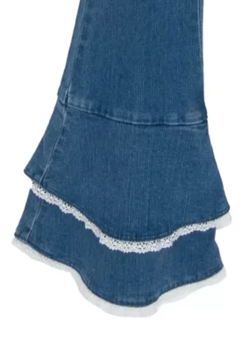 Girls 7-16 Howdy Graphic Ruffle Sweatshirt and Denim Bell Bottoms Set