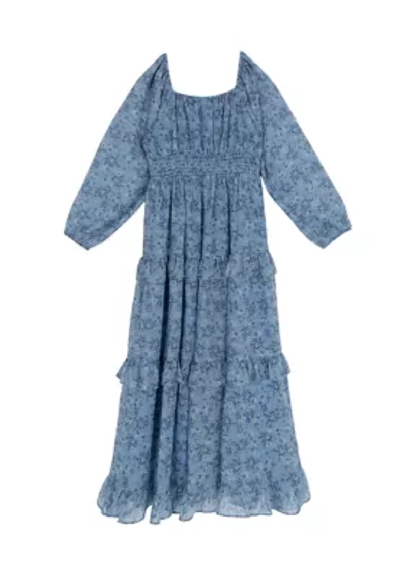 Girls 7-16 Long Balloon Sleeve Floral Maxi Dress