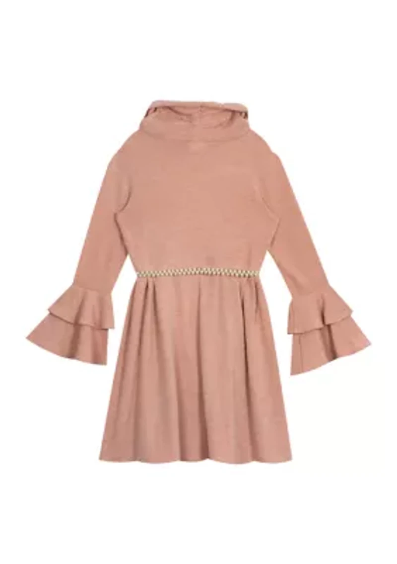 Girls 7-16 Metallic Rib Knit Dress with Pearl Belt