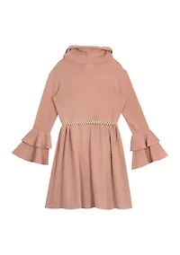 Girls 7-16 Metallic Rib Knit Dress with Pearl Belt