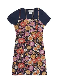 Girls 7-16 Floral Printed Challis Jumper with Knit T-Shirt