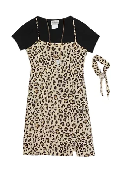Girls 7-16 Animal Print Challis Jumper with Knit T-Shirt