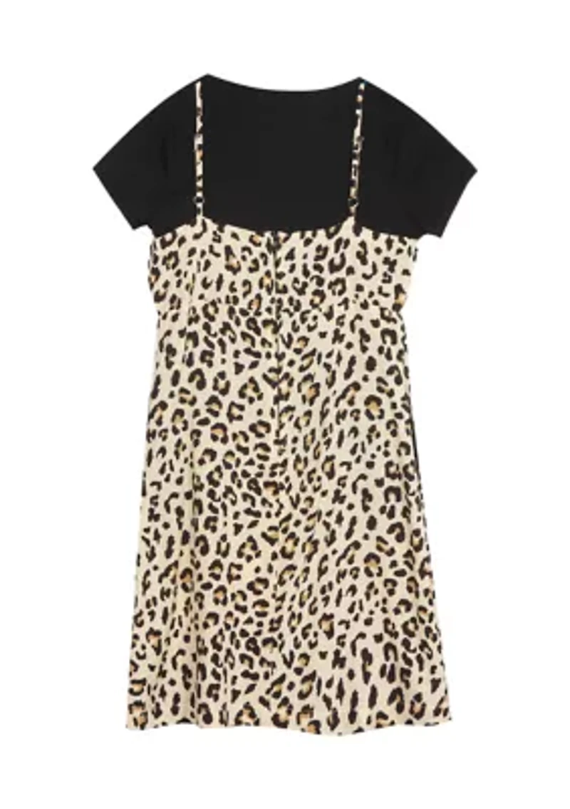 Girls 7-16 Animal Print Challis Jumper with Knit T-Shirt
